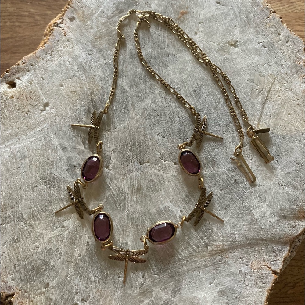 Vintage Sadie Greens Brass Tone Dragonfly Necklace